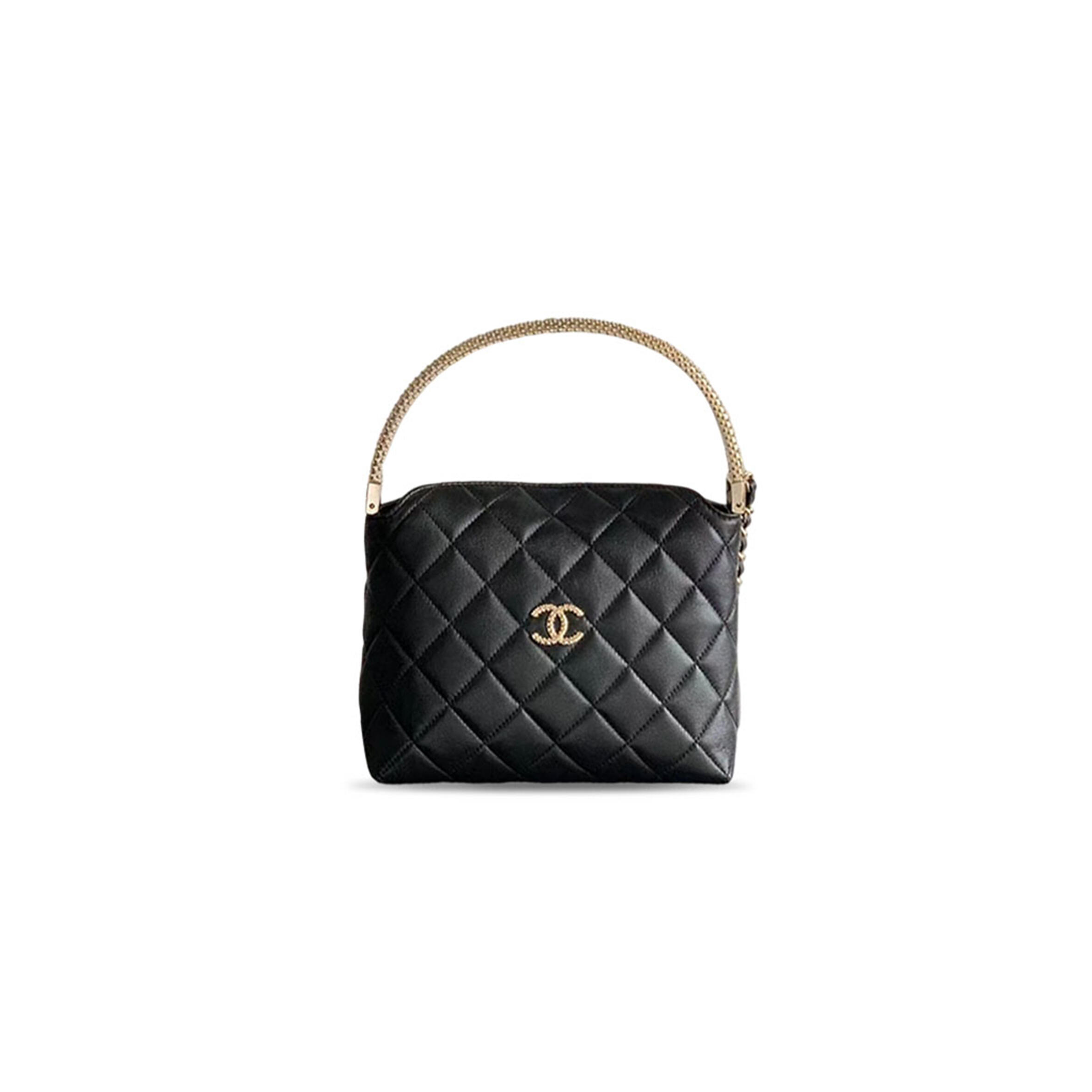 Ch**el 25b black gold rhinestone handle lunch box bag (20*14.5*9cm)
